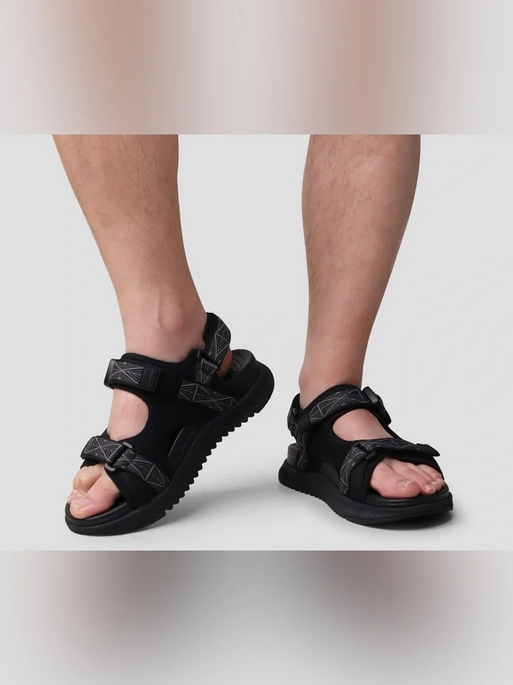 Men's Black Strapped Sport Sandal - Comfortable Everyday Grip
